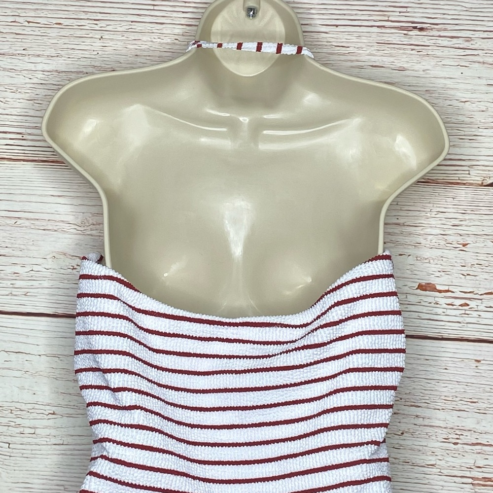 New J Crew Scrunchie Ring Bandeau One Piece Swimsuit in Red White Stripe… - Picture 5 of 13